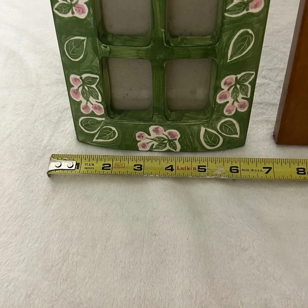 Melannco‎ Ceramic Floral & Wood Family Picture Frame Set Green Brown Excellent